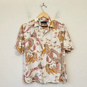ALLSAINTS Dragon Shirt Cream Tiger Animal Print Short Sleeve Relaxed Fit